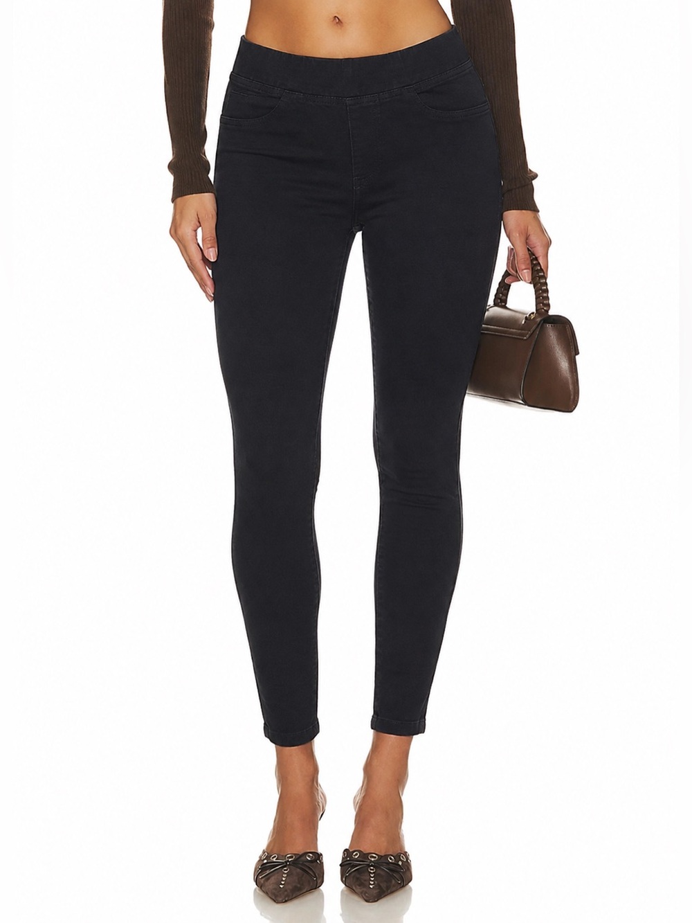 Old Navy Super Skinny Mid Rise Pull On Denim Jeggings Black Stretch 8 10